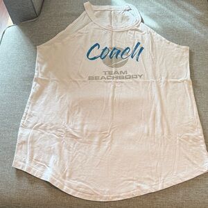 Beachbody Women's Light Tank Top with Blue and Gray Text